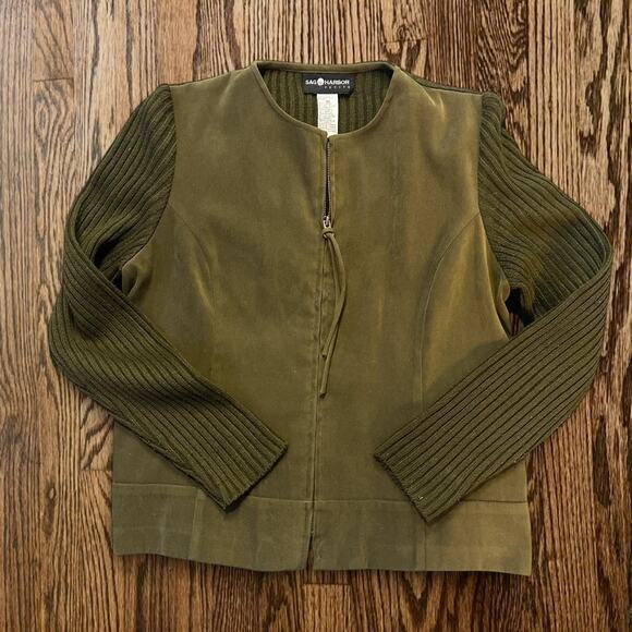 Olive green zip up jacket - Picture 1 of 4